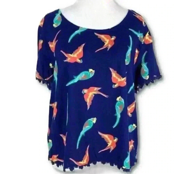Red camel top size L navy blue orange parrot - Picture 1 of 8